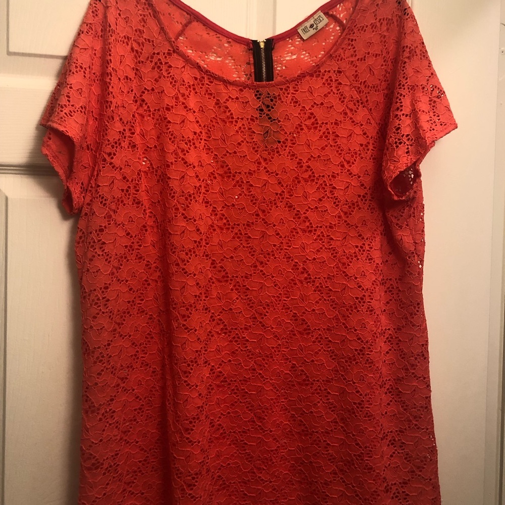 NWOT lace coral shirt